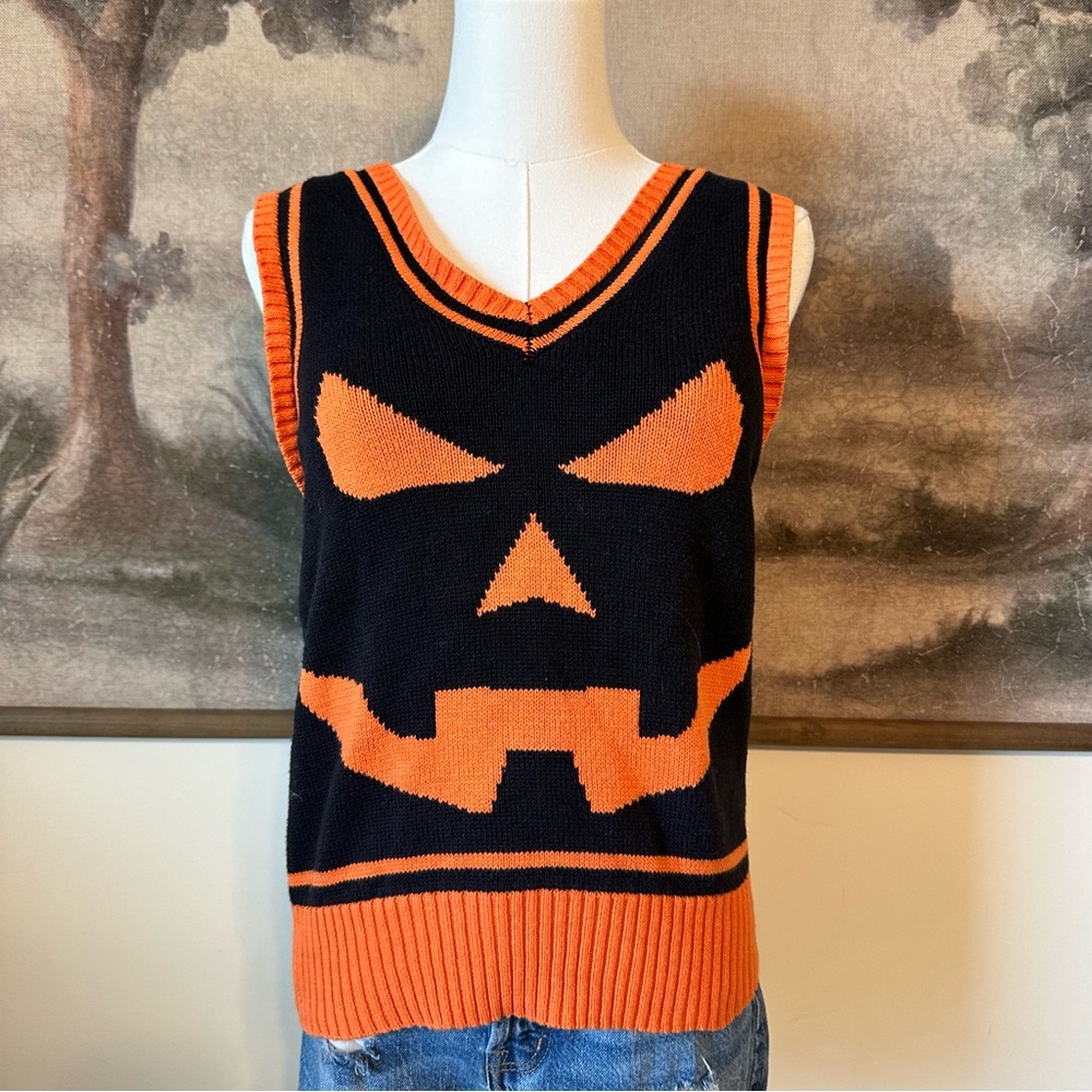 Spirit Halloween Pumpkin Black and Orange Knit Tank Top